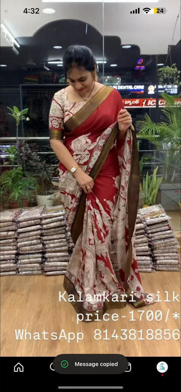 Nellore Silk Red Kalamkari Saree