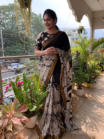 Nellore Silk Black Kalamkari Saree