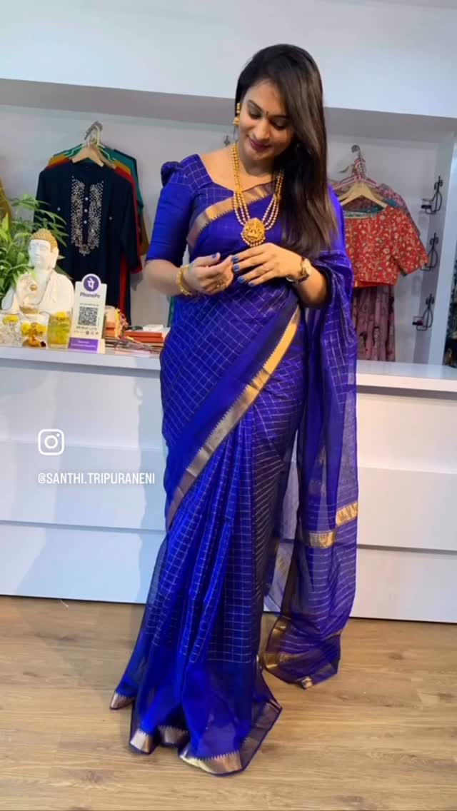 Mangalagiri Pattu zari checks saree - small border - blue