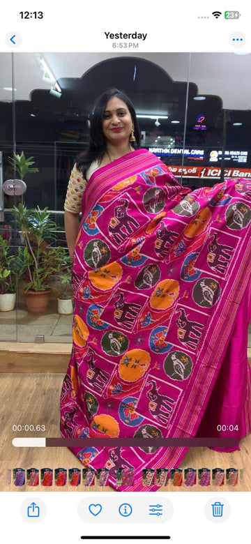 Rajkot Patola inspired Ikkat Pattu Saree