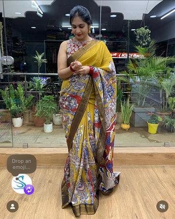 Nellore Silk Yellow Kalamkari Saree