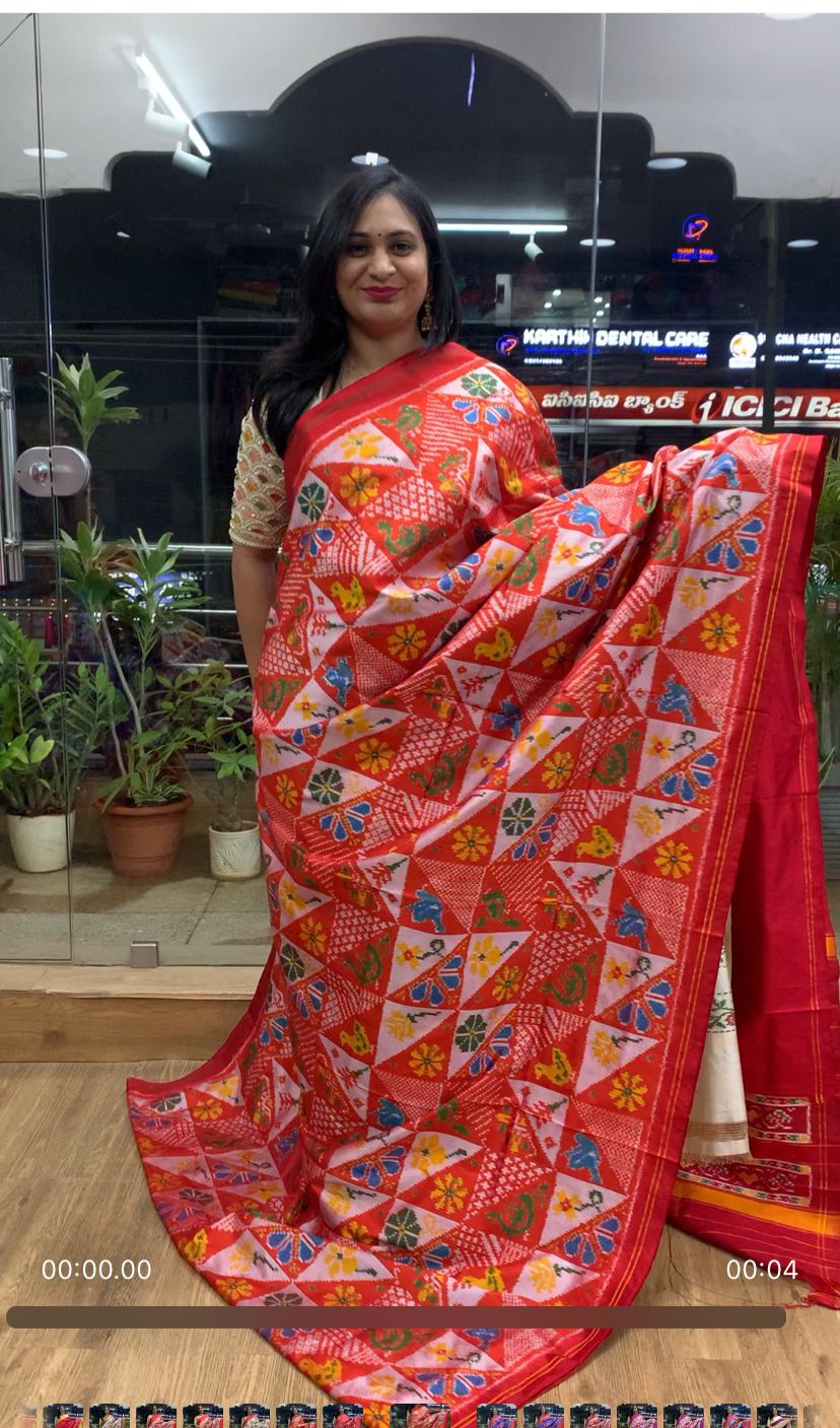 Rajkot Patola inspired Ikkat Pattu Saree