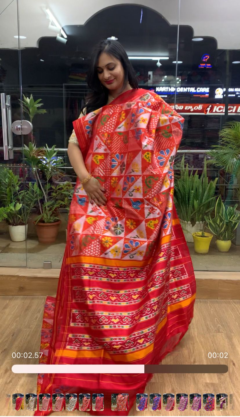 Rajkot Patola inspired Ikkat Pattu Saree