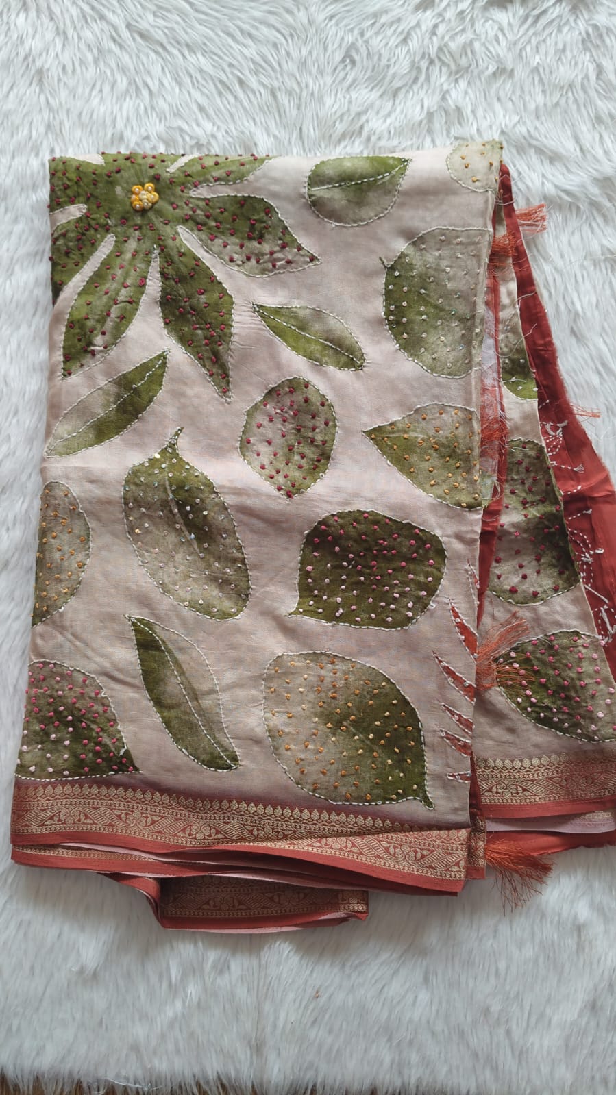 Pure Crape Digital Printed Handwork saree