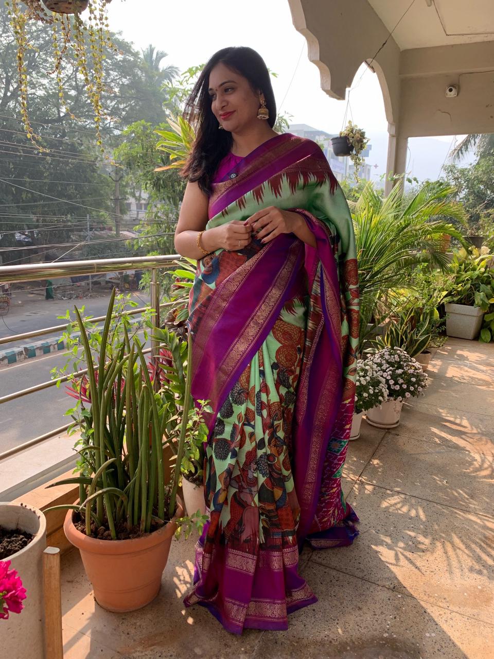 Ikkat - Kalamkari Fusion Saree