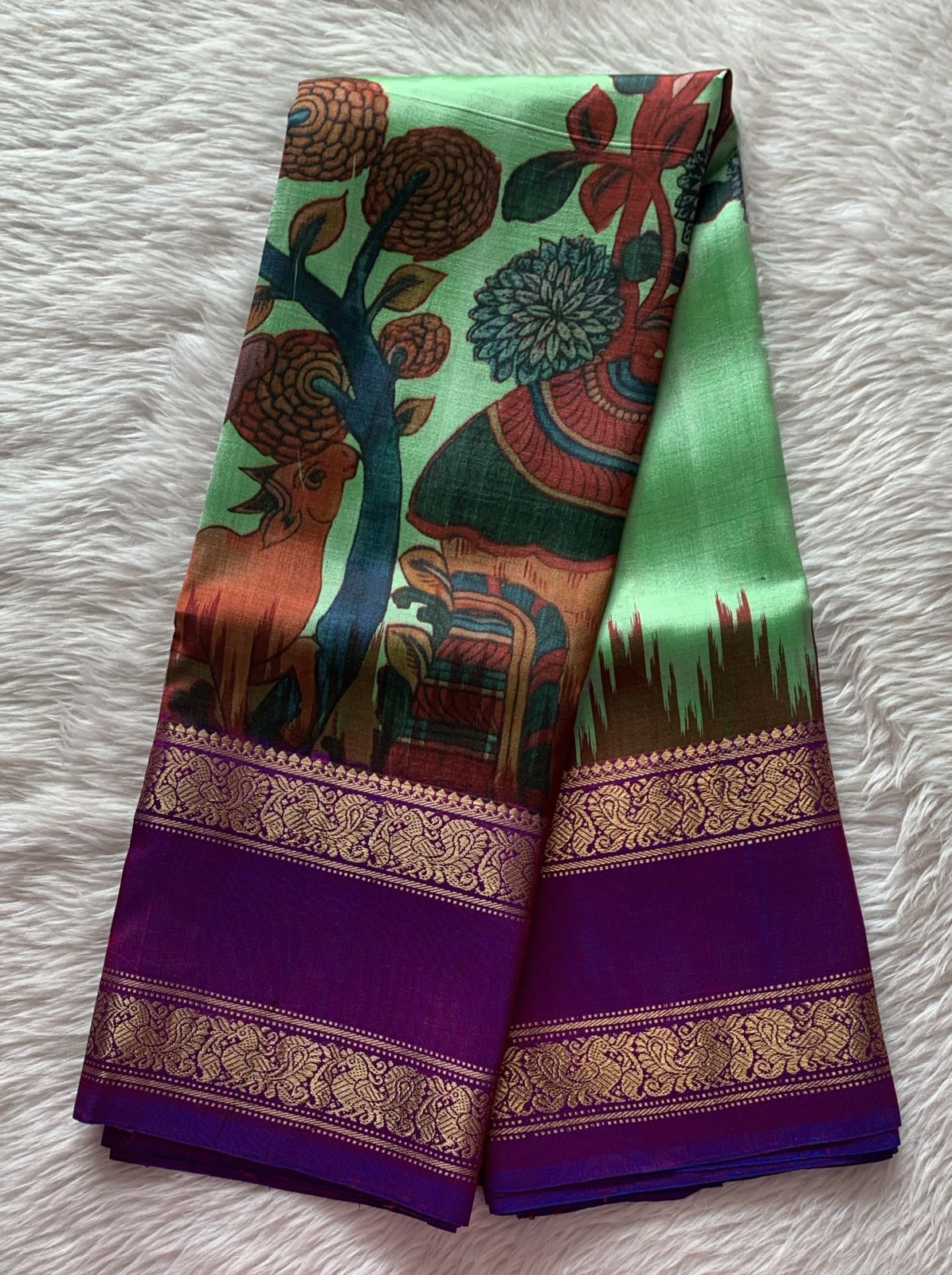 Ikkat - Kalamkari Fusion Saree