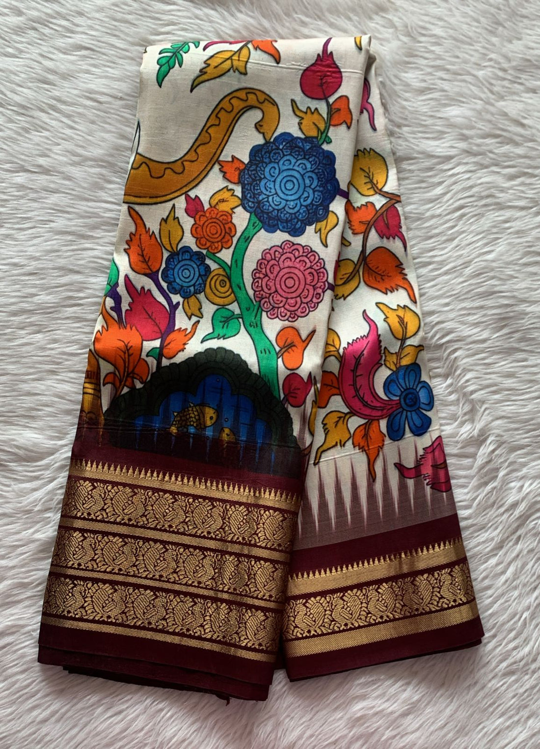 Ikkat - Kalamkari Fusion Saree