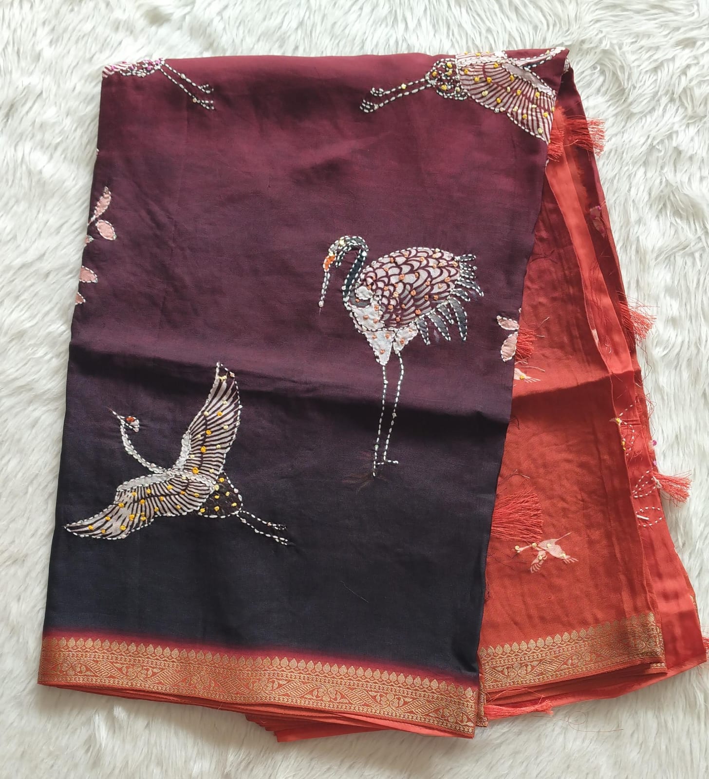 Pure Crape Digital Printed Handwork saree