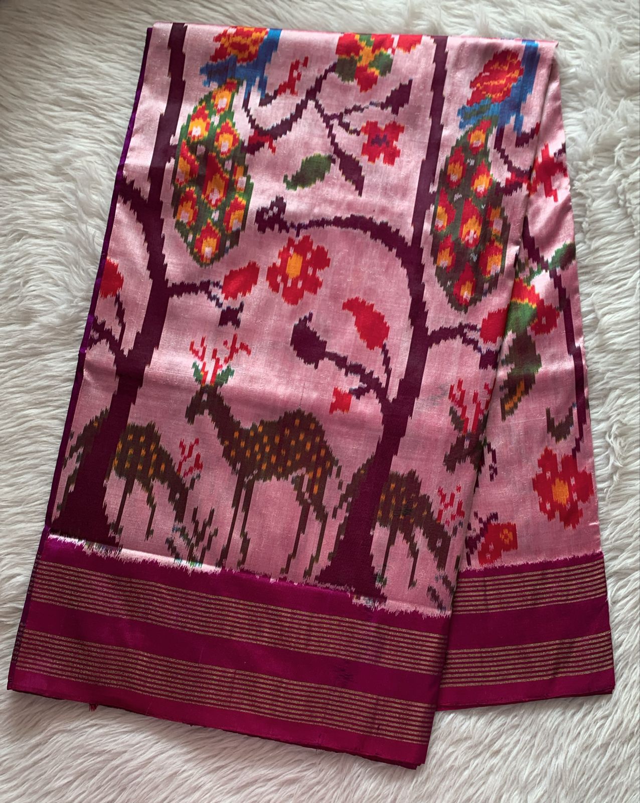 Rajkot Patola inspired Ikkat Pattu Saree