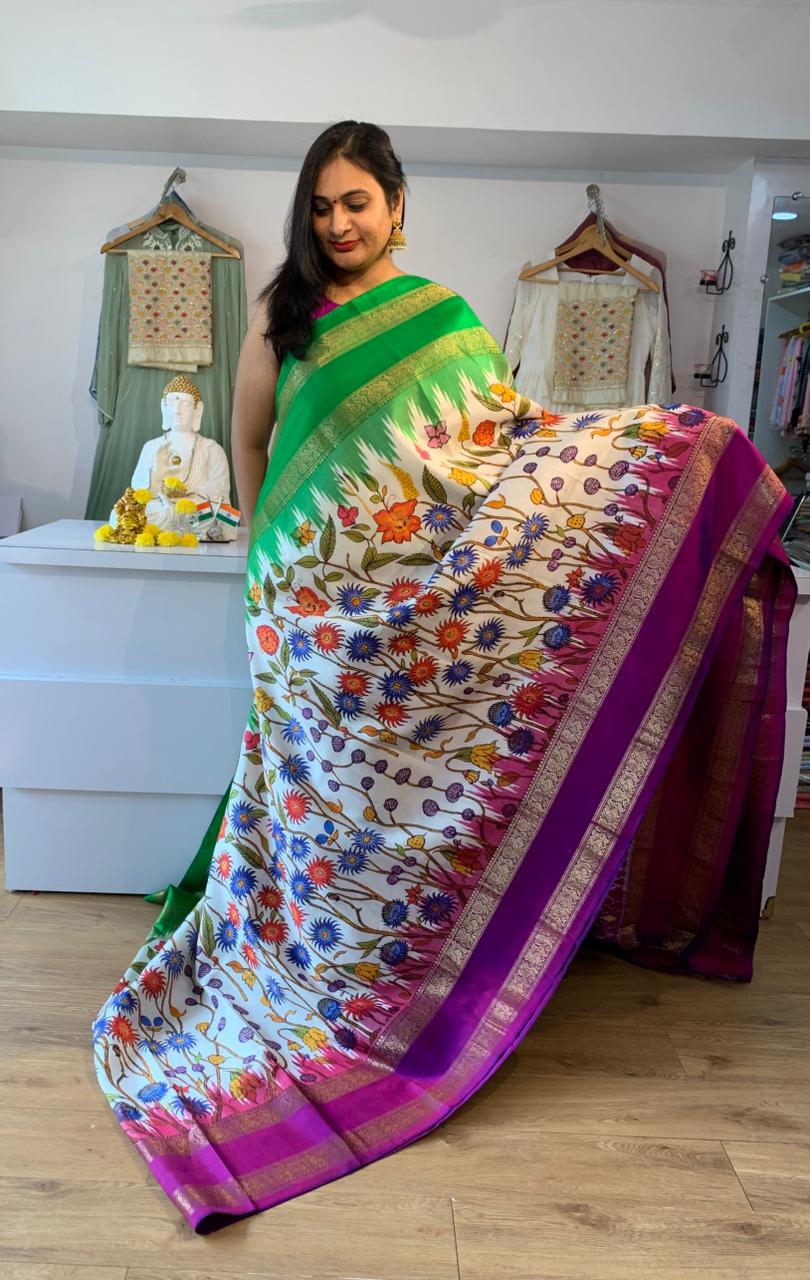 Ikkat - Kalamkari Fusion Saree