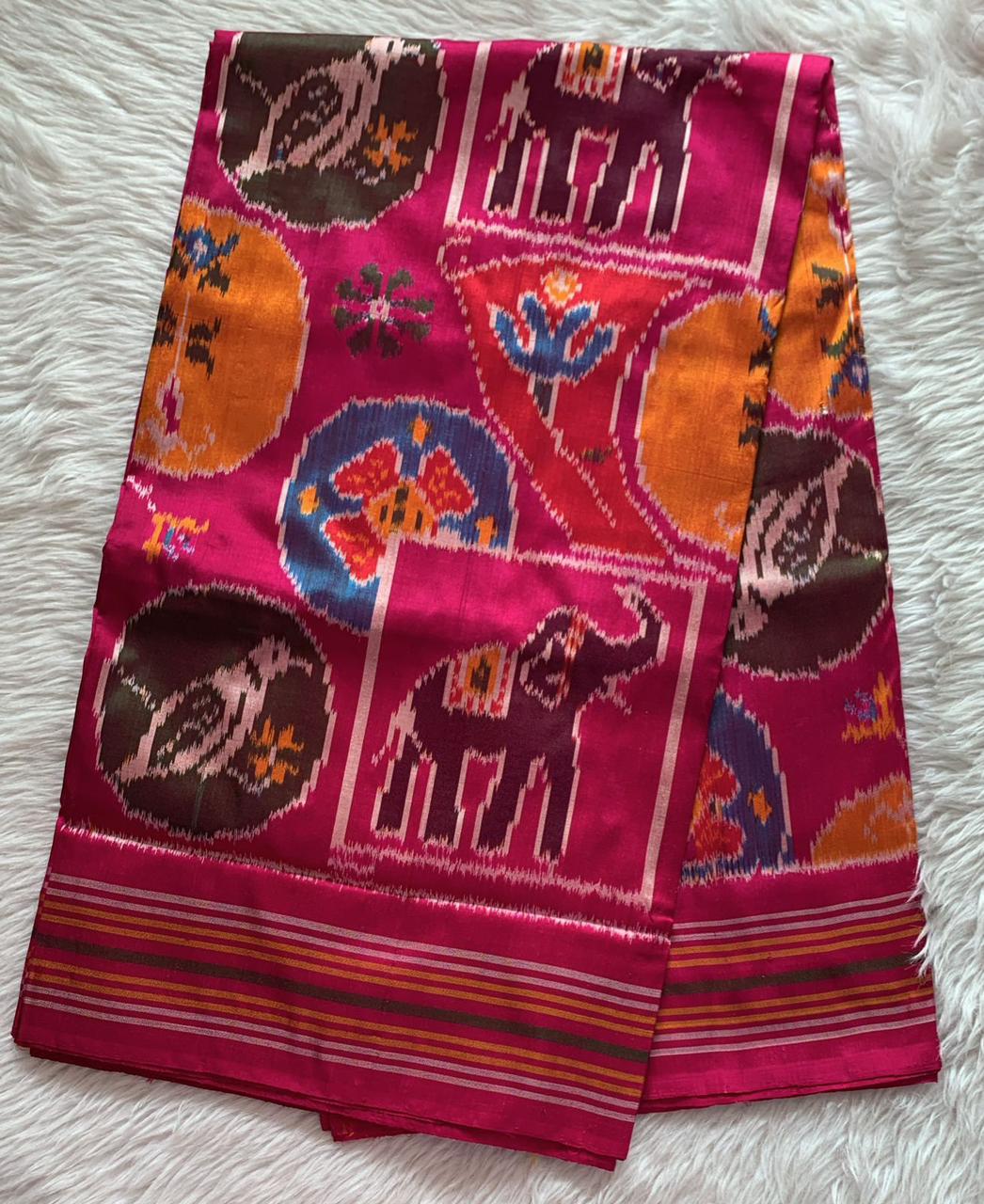 Rajkot Patola inspired Ikkat Pattu Saree