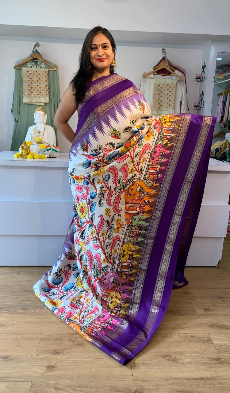 Ikkat - Kalamkari Fusion Saree