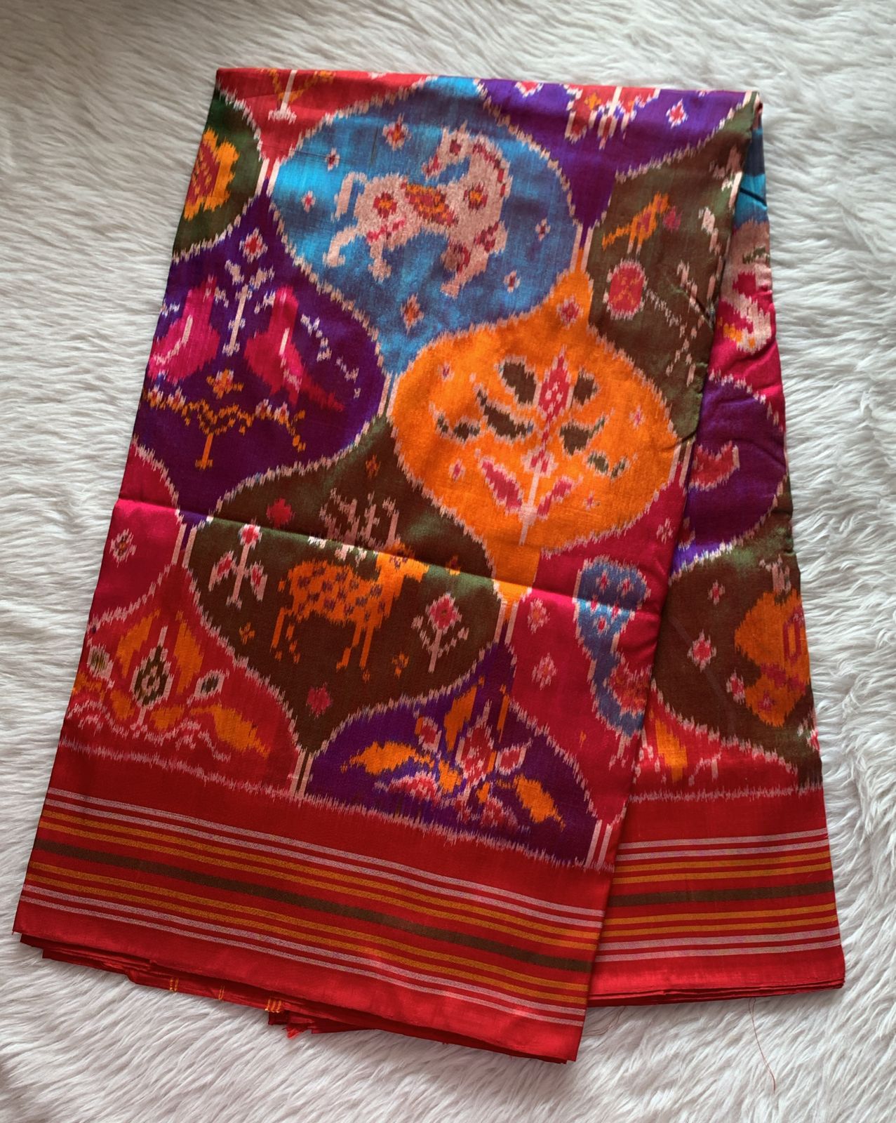 Rajkot Patola inspired Ikkat Pattu Saree