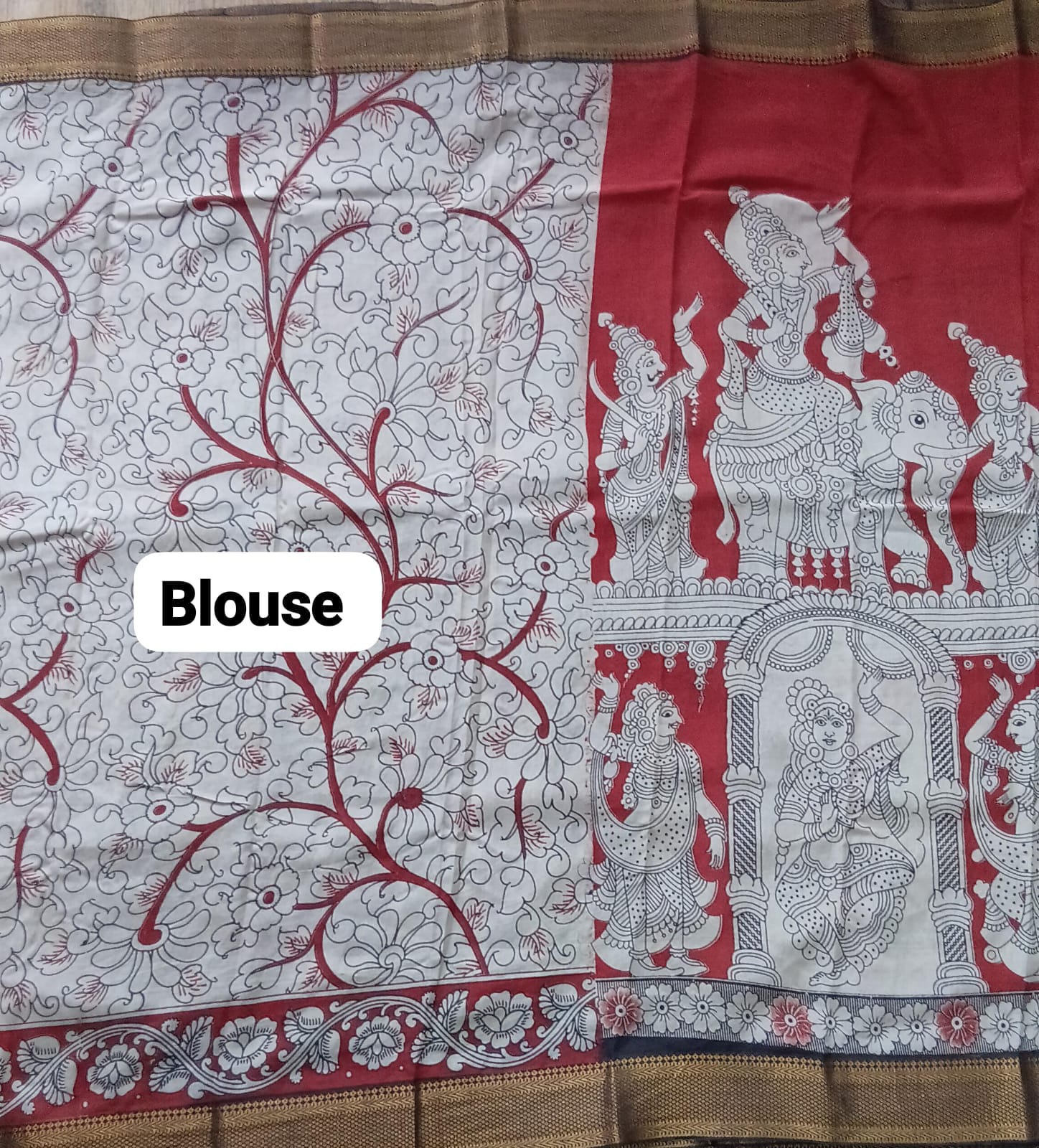 Nellore Silk Red Kalamkari Saree