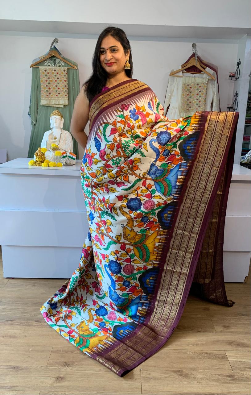 Ikkat - Kalamkari Fusion Saree