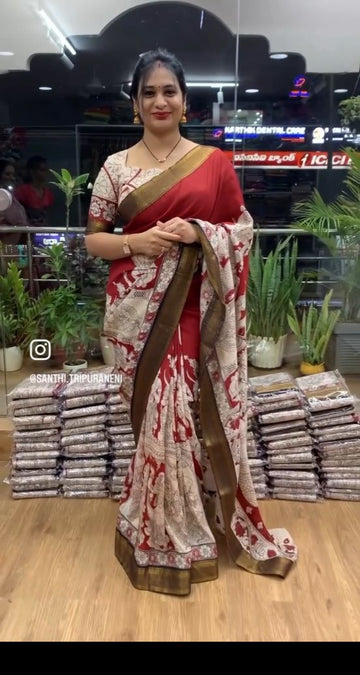 Nellore Silk Red Kalamkari Saree