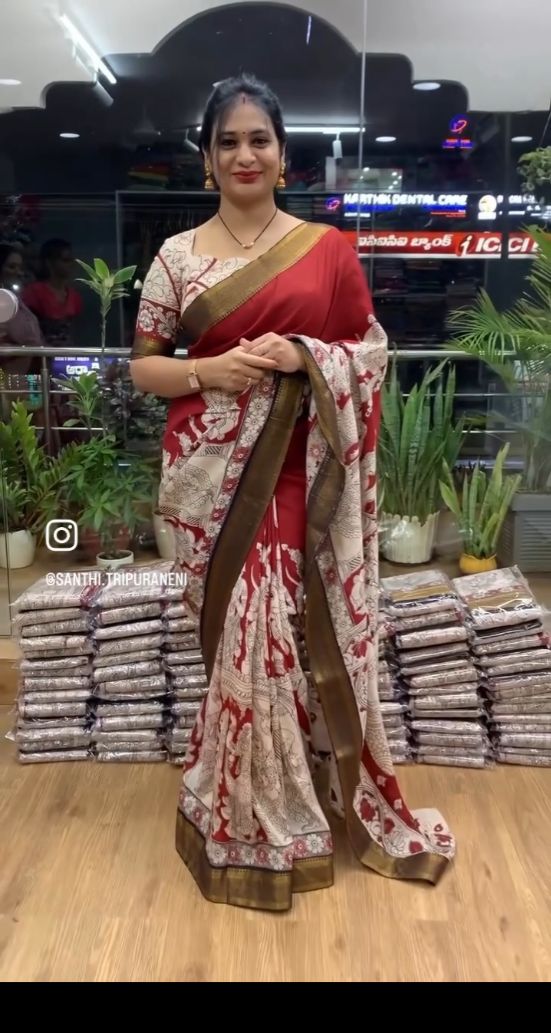 Nellore Silk Red Kalamkari Saree