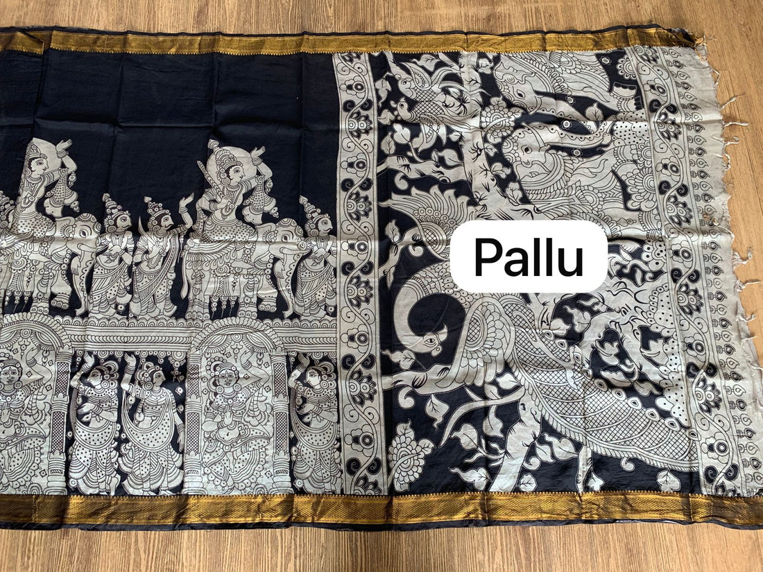 Nellore Silk Black Kalamkari Saree