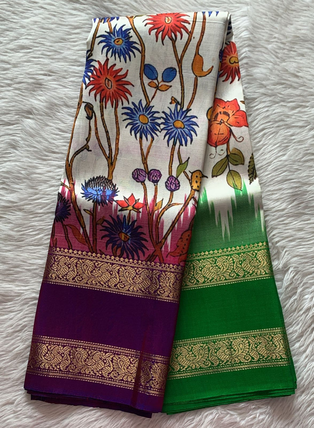 Ikkat - Kalamkari Fusion Saree