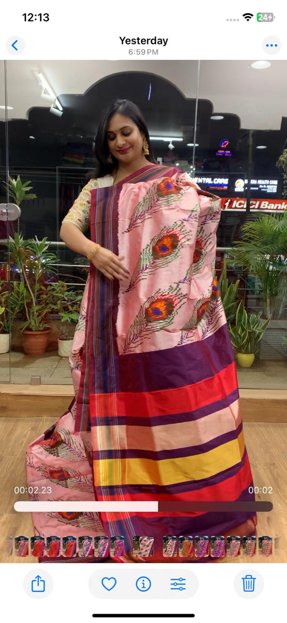 Rajkot Patola inspired Ikkat Pattu Saree