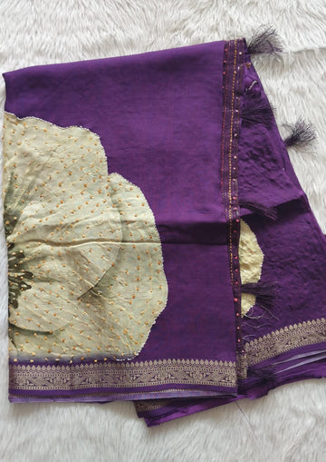 Pure Crape Digital Printed Handwork saree