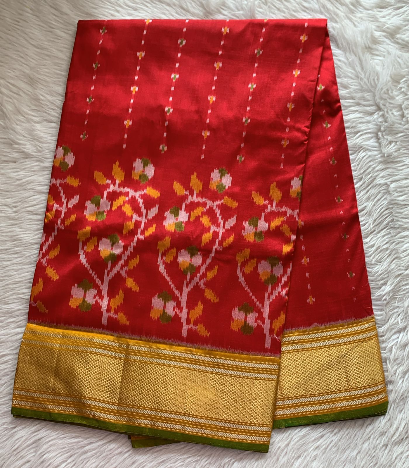 Rajkot Patola inspired Ikkat Pattu Saree