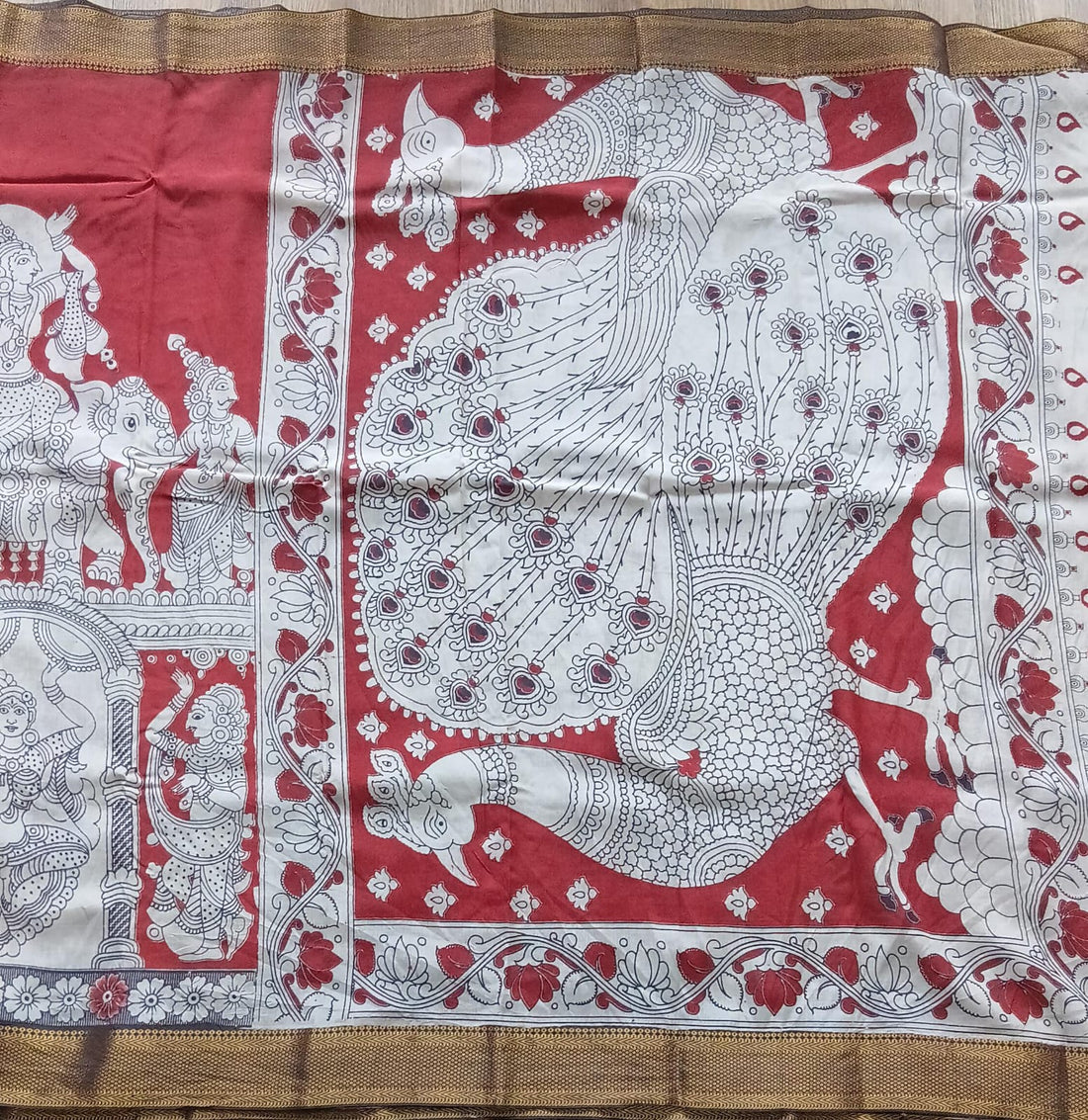 Nellore Silk Red Kalamkari Saree