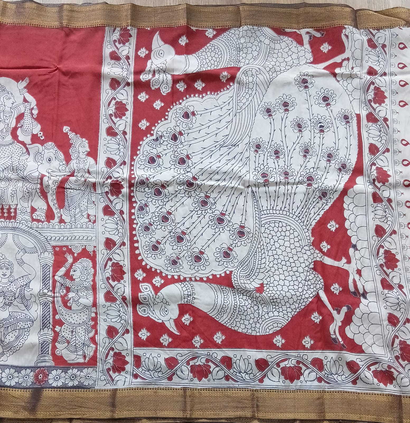 Nellore Silk Red Kalamkari Saree