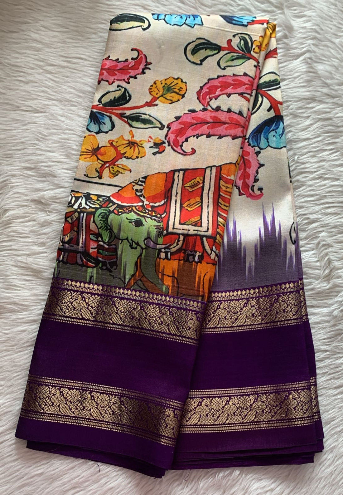 Ikkat - Kalamkari Fusion Saree