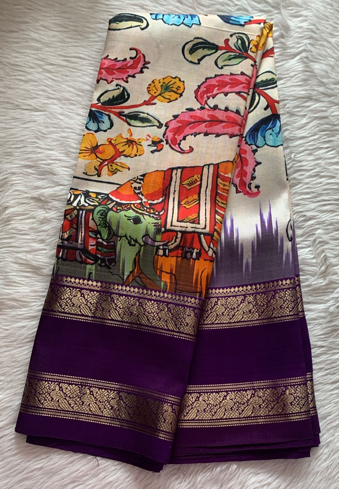 Ikkat - Kalamkari Fusion Saree