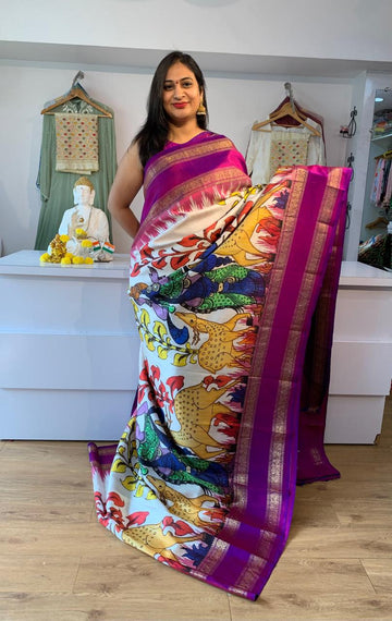 Ikkat - Kalamkari Fusion Saree