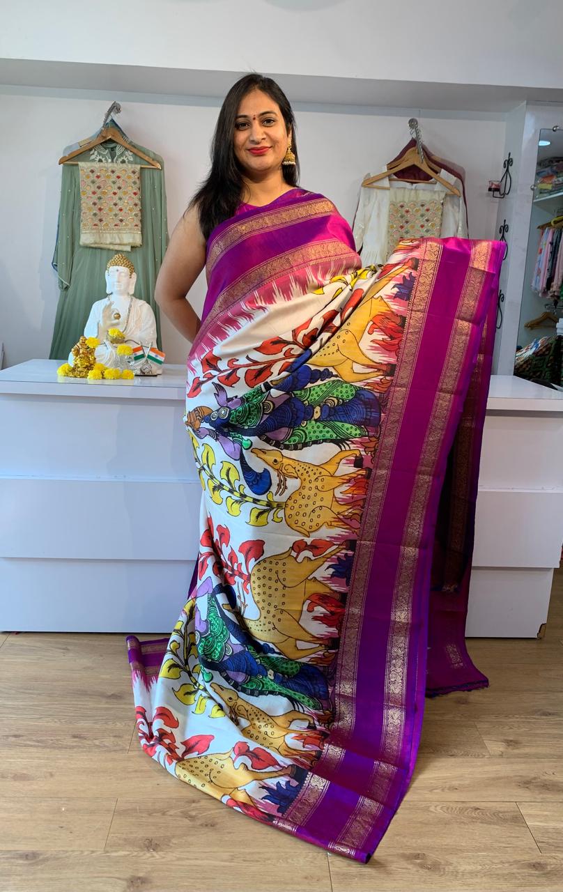 Ikkat - Kalamkari Fusion Saree