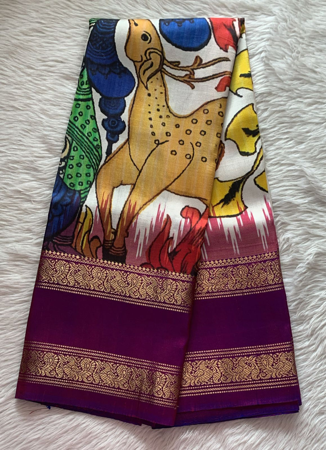 Ikkat - Kalamkari Fusion Saree